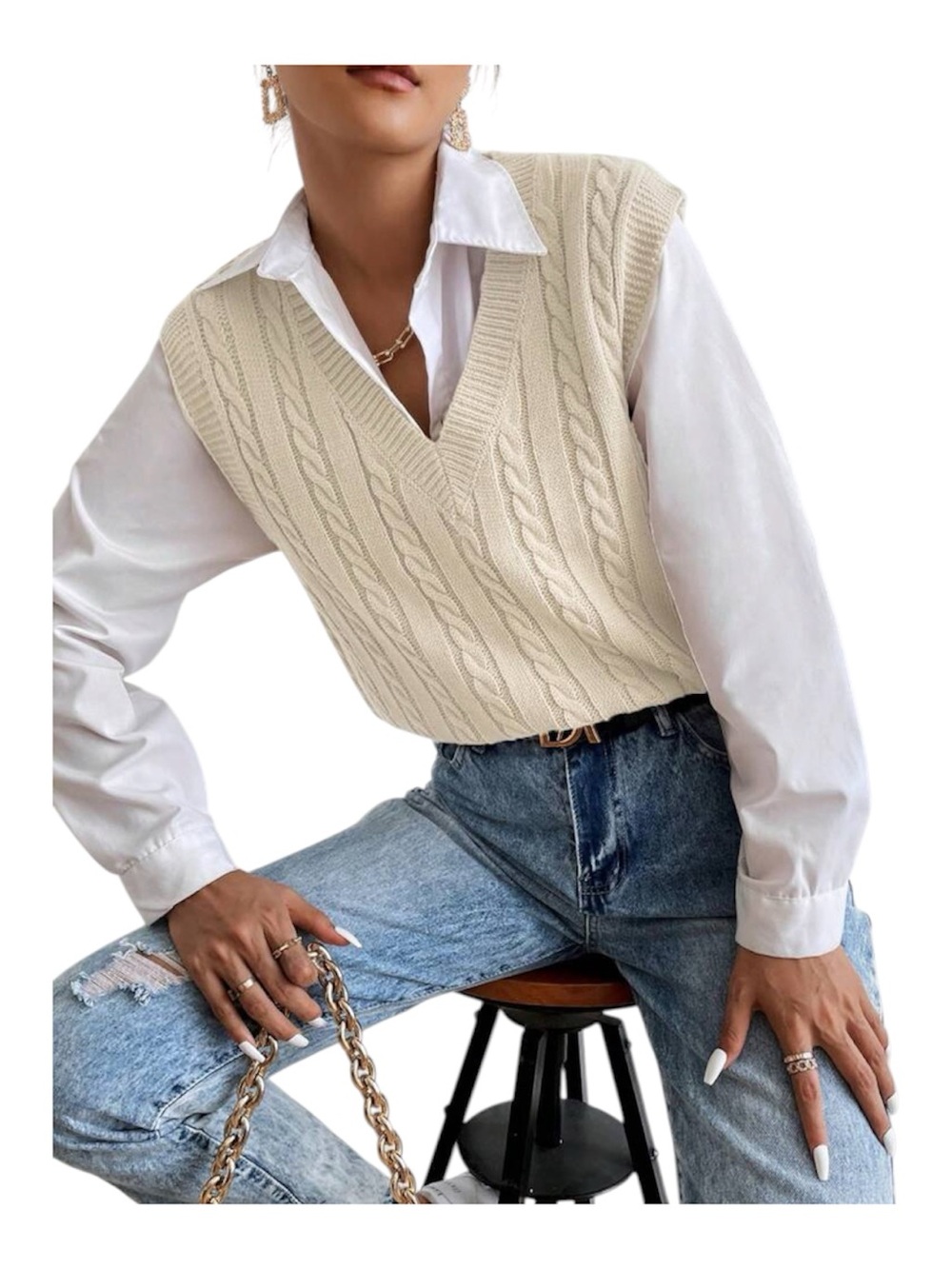 LIKE NEW! SHEIN Cropped Cable Knit Sweater Vest